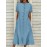 Women Solid Button Front Short Sleeve Denim Shirt Dress