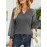 Women Lace Patchwork Knit Notched Neck Long Sleeve Blouse